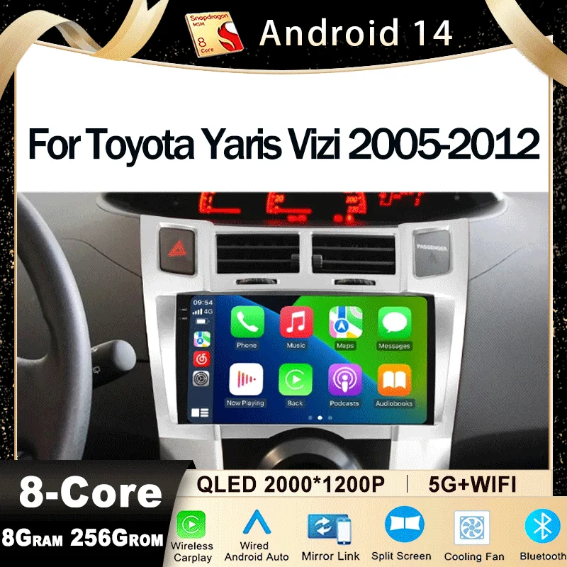 Android 14 For Toyota Yaris Vizi 2005 - 2012 Carplay Car Multimedia Player Radio XP90 Car Radio Wireless carpla GPS Navigator BT