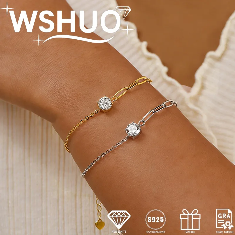 

1CT Round Cut Moissanite Bracelet for Women 925 Sterling Silver Exquisite Solitaire Diamond Bracelet Fine Jewelry Adjustable