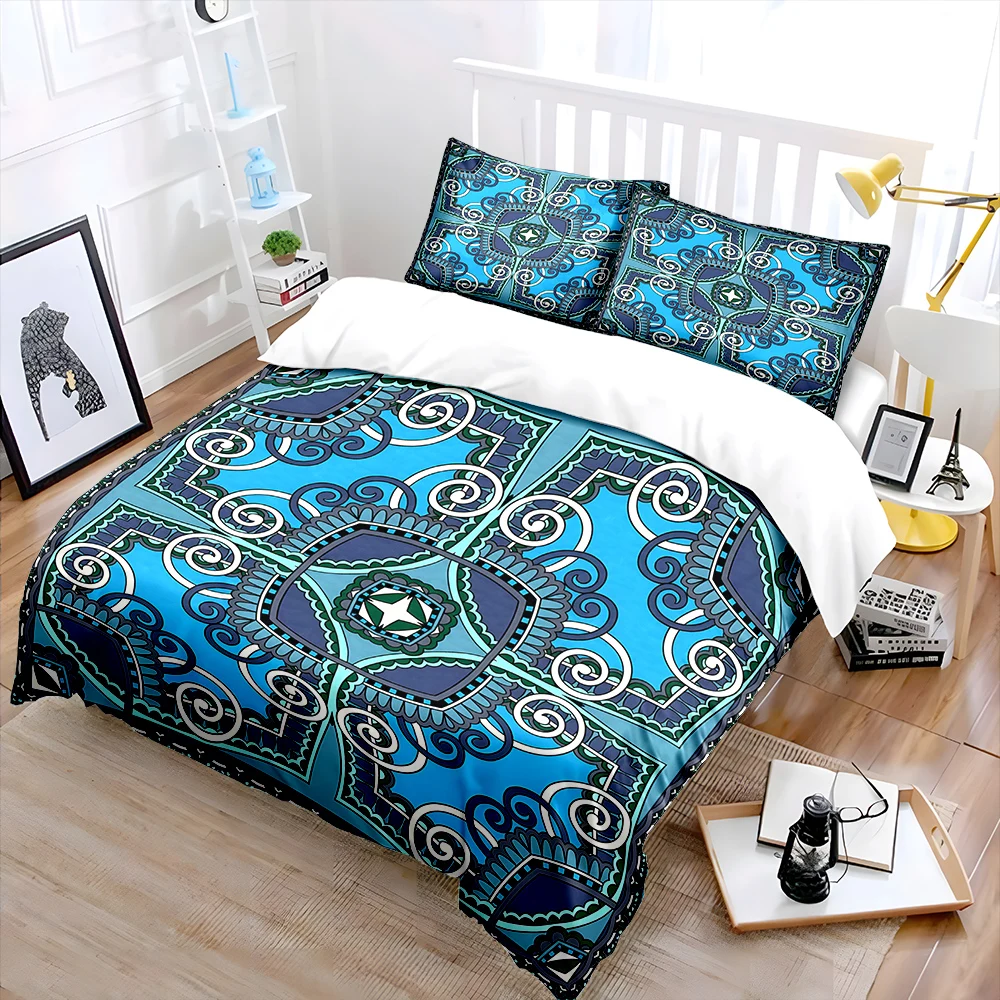 Complex geometry with blue tones Print Bedding Set 1 Duvet Cover 2 Pillowcases for Adult and Children Luxury Gift Full Size