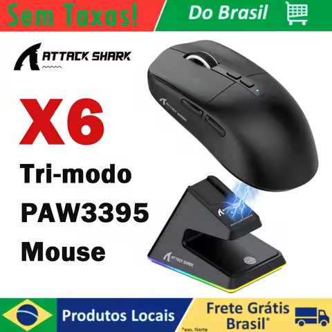 【Envio Do Brasil, Sem Taxas!】Ratón macro sem fio para jogos ATTACK SHARK X6 PAW3395 26000 DPI Tri-Mode com fio/2.4G/BT5.2 Conexão Base de carregamento magnético Mouse