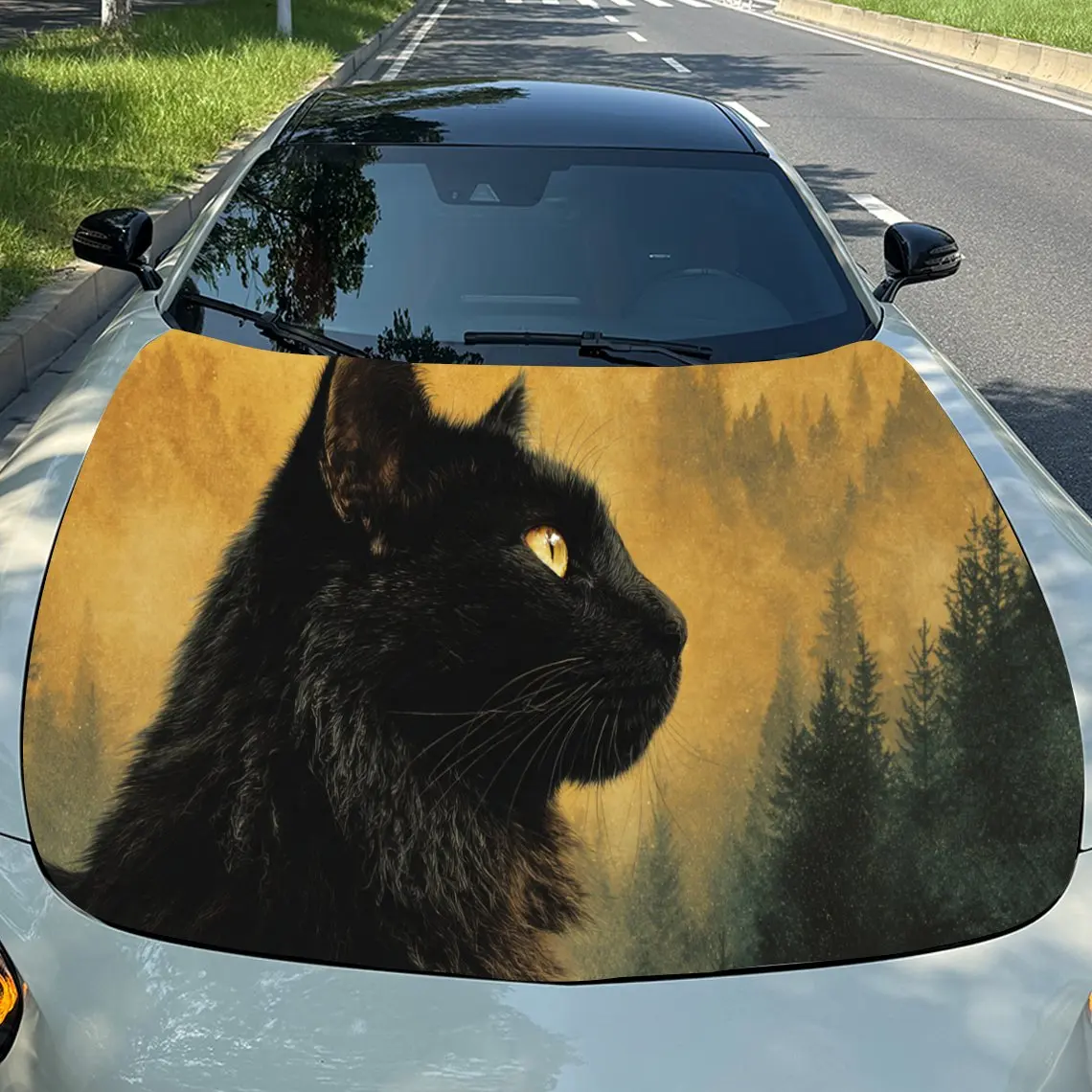 

Изящная виниловая пленка для автомобиля в стиле лесной черной кошки, водонепроницаемая наклейка на капот автомобиля из ПВХ, самоклеящиеся устойчивые к царапинам наклейки для