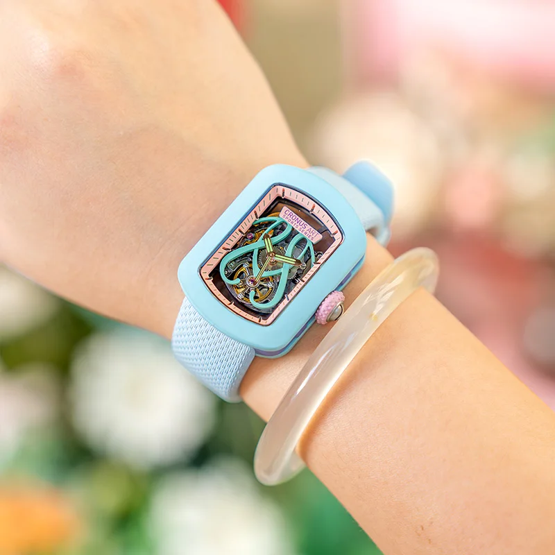 CRONUSART Orologio automatico da donna 29mm Orologio da polso meccanico da donna Cassa tonneau in zaffiro Quadrante scheletrato luminoso