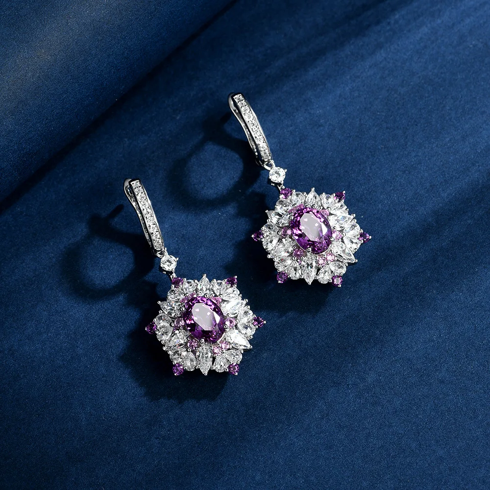 

Новые серебряные серьги S925 в форме яйца 6*8, фиолетовые серьги с культивированным сапфиром 1,5 карата, серьги, свадебные украшения