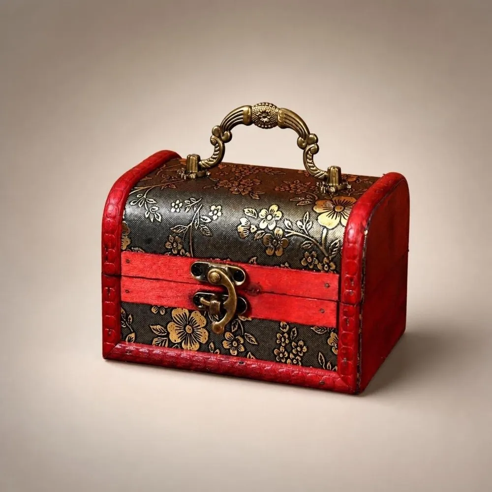 Portable Handle Jewelry Storage Box Classical Oriental Style Wooden Jewelry Box Small Size Accessory Organizer Keepsake Case