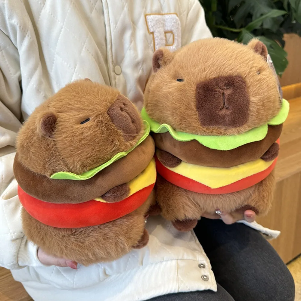 High Quality 20/26/36 Cm Hamburger Capybara Fluffy Pillow Kapibala Plush Doll Cartoon Animals Transformation Stuffed Toy Girl