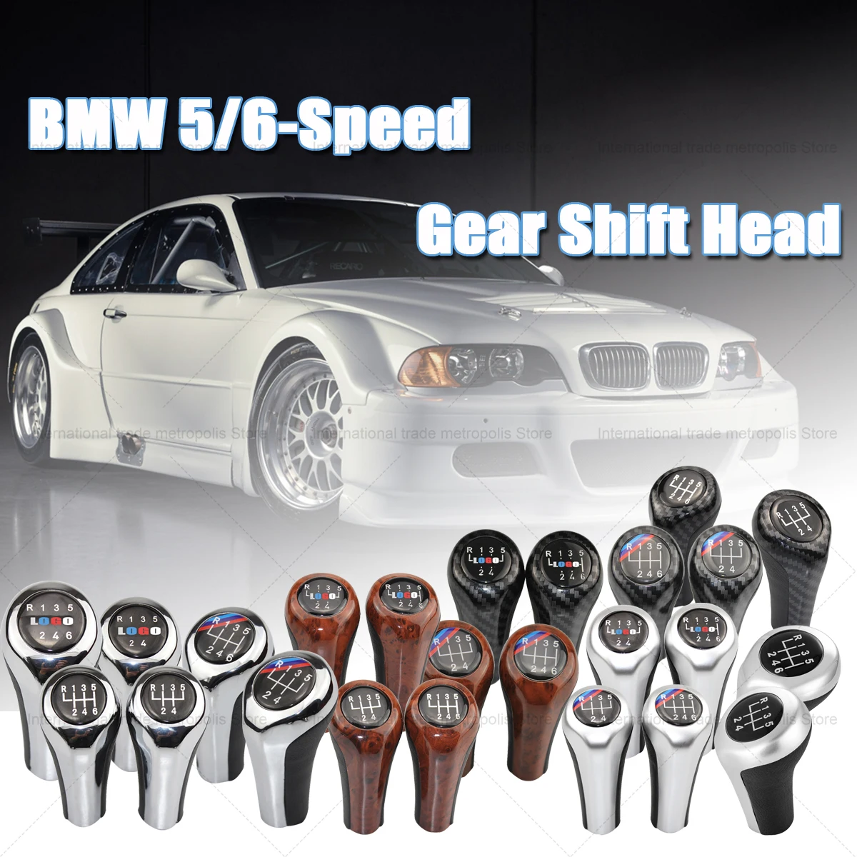 Bmw e46,e90,e92,e39,x1用の5/6スピードレザーギアハンドル,カーボンファイバーパターン,ギアノブ