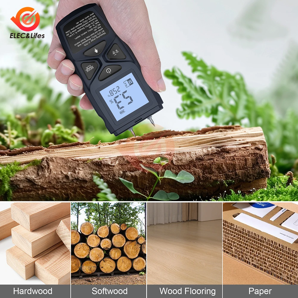 Digital Wood Moisture Meter Professional Timber Damp Tester Handheld Hygrometer Lumber Detector With HD LCD Display