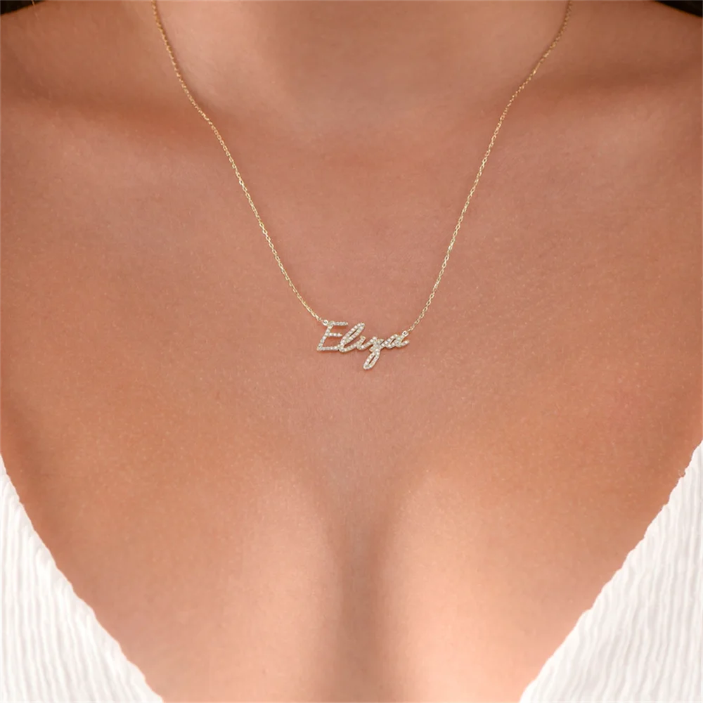 Gold Customized Name Necklace Classic Zircon Crystal Full Letter Necklace Women's Christmas and Valentine's Day Jewelry for Girl