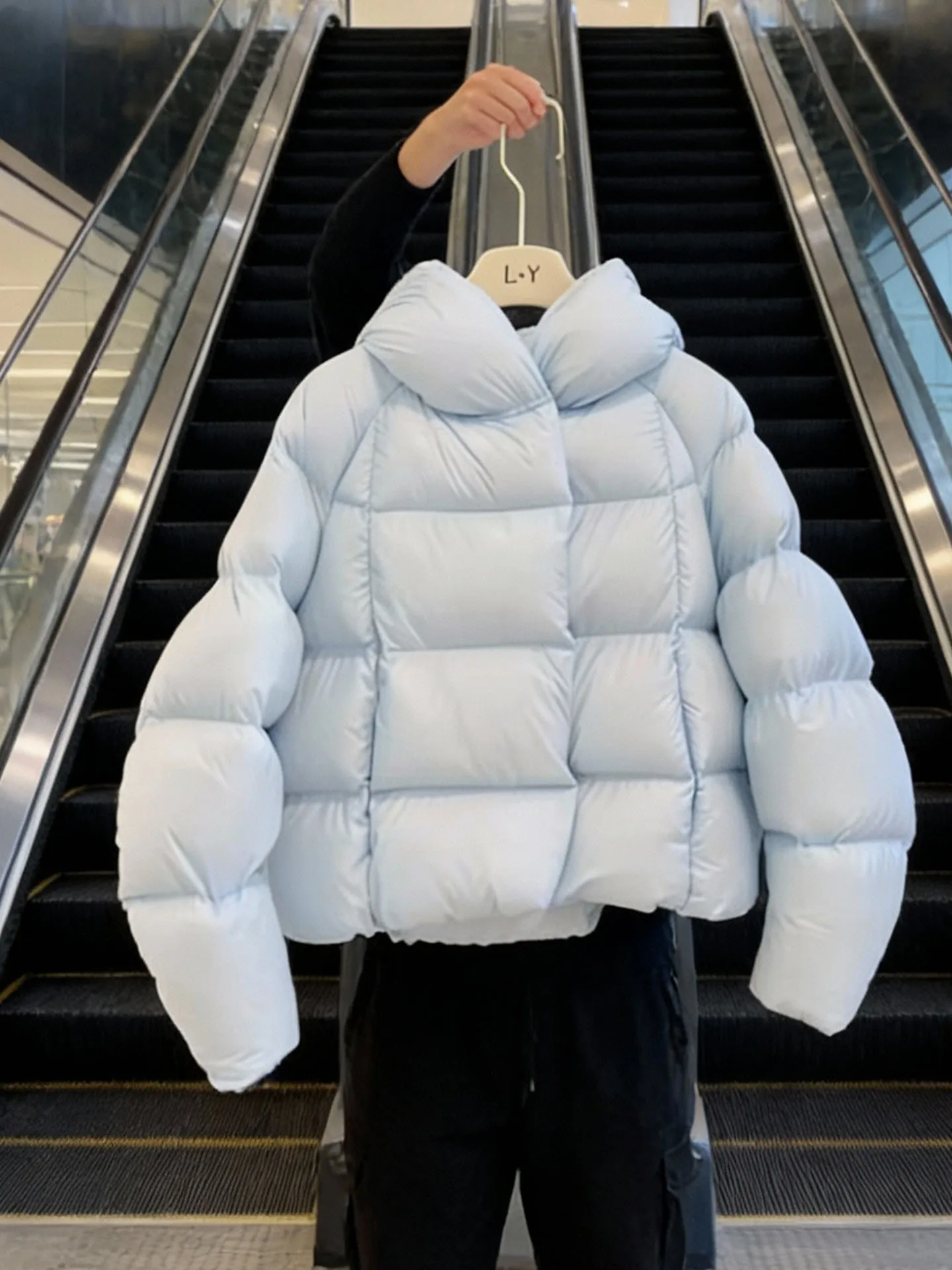 Sli ort Puffer Jaet Abrigo de invierno de algodón azul para mujer Thiened Casual Sle Regular Fit Cintura alta Largo Sve