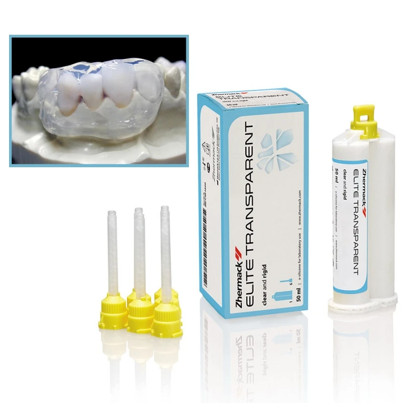 Zhermack Elite Transparent Clair Rigide Énorme Transparent Silicone de laboratoire dentaire à viscosité moyenne Matériau de duplication de modèle dentaire