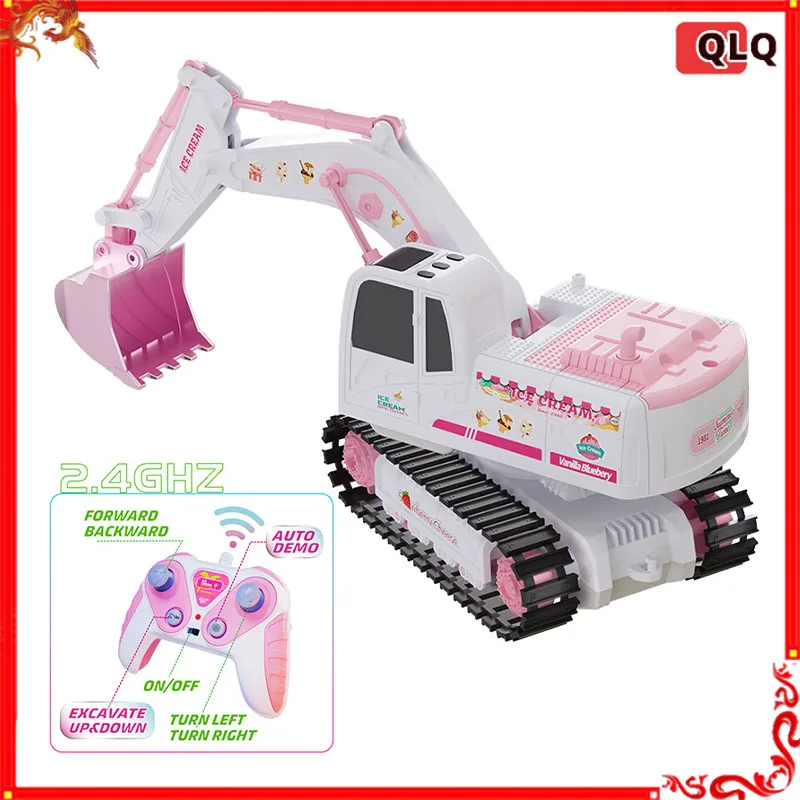 Rc Car Children'S Pink Remote Control Excavator Toy Charging Excavator Simulation Engineering Vehicle Girl Cute Birthday Gift