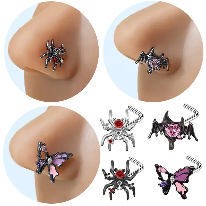 Gothic Nose Stud Surgical Stainless Steel Nose Piercing Jewelry Halloween Spider Nose Rings for Women