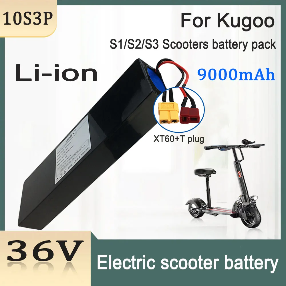 For Kugoo S1, S2, S3 Scooters 36V 10S3P 9000mAh  18650  Rechargeable Li-ion Battery pack 500W,Built-in BMS with charger