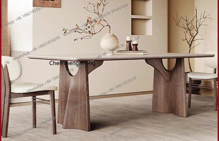 

Pure white slate dining table rectangular home simple modern light luxury wabi-sabi style solid wood dining table