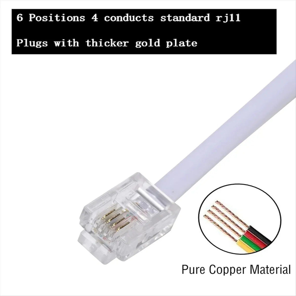 Punctual- 100 Ft Telephone Extension Cord Phone Cable Wire Line with Line Couplers and 35 Cable Clip Holders