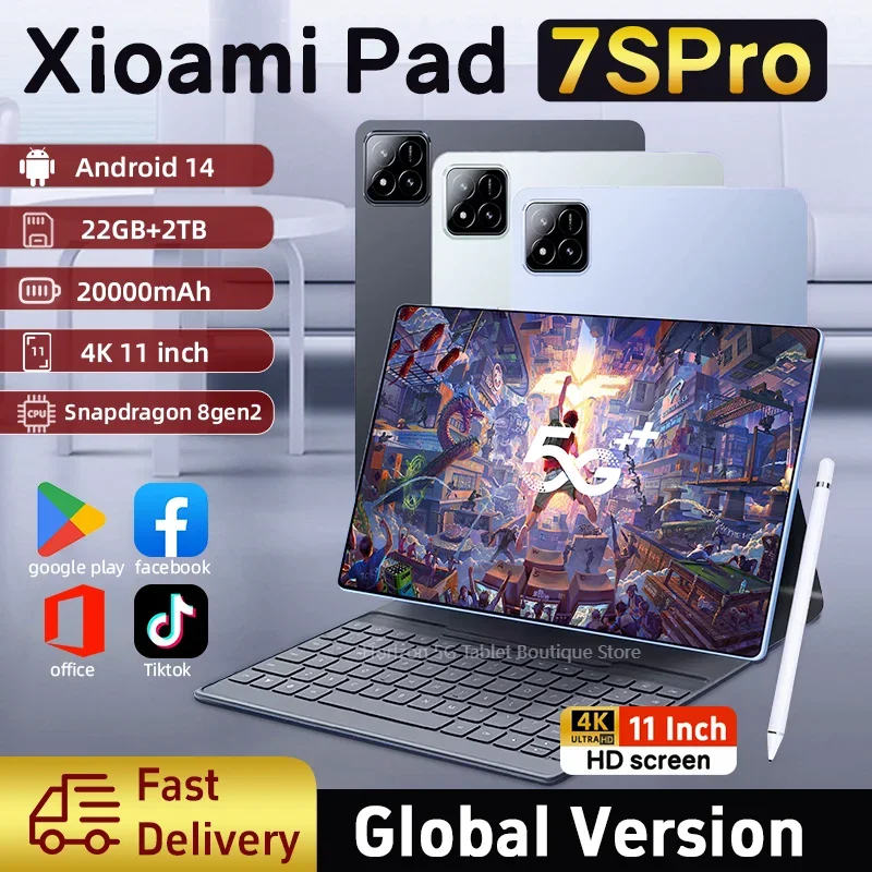 

New 2025 7S Pro Tablet 4K Screen Android 14 System Dual-Mode 5G and Wi-Fi 20000mAh 22GB RAM 2TB Storage with Snapdragon 8gen2