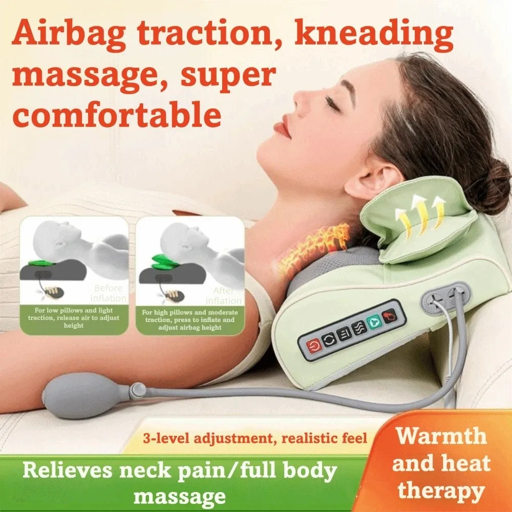 Air Compression Neck Massage Pillow Deep Tissue Built-in Heat Cervical Massager Simulated Human Massage Airbag Adjustment