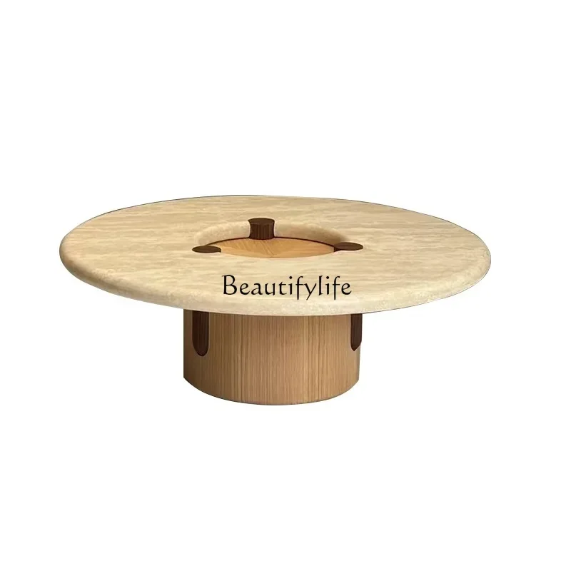 

LXWabi-sabi modern minimalist natural travertine living room coffee table round retro household small apartmentSSS