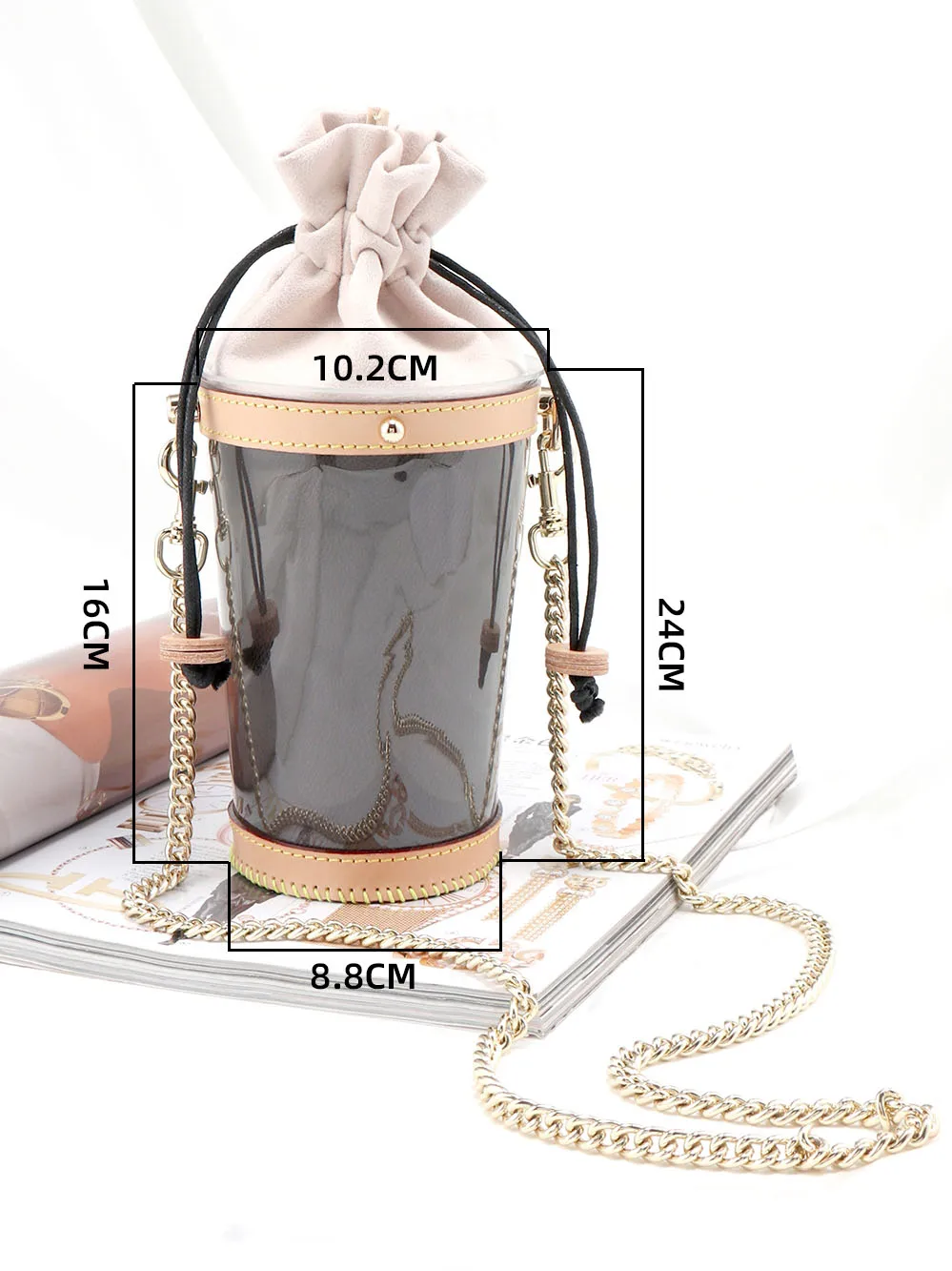 DIY Bag Crossbody Bag Women Mini Shoulder Bag for Phone Clear PVC Barrel-shaped DIY Paper Caffee Single Chain Bag for Girl