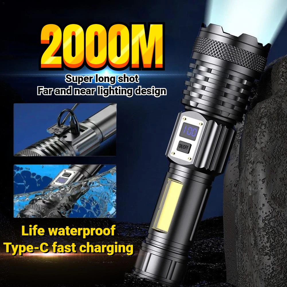 

FLSTAR FIRE Powerful White Laser LED Tactical Flashlight Built-in Battery USB Rechargeable Zoom Torch with Power Display