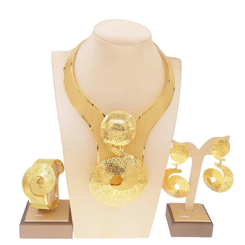 joias banhadas a ouro para mulheres colar brincos anel pulseira acessorios da menina moda yulaili24k 01