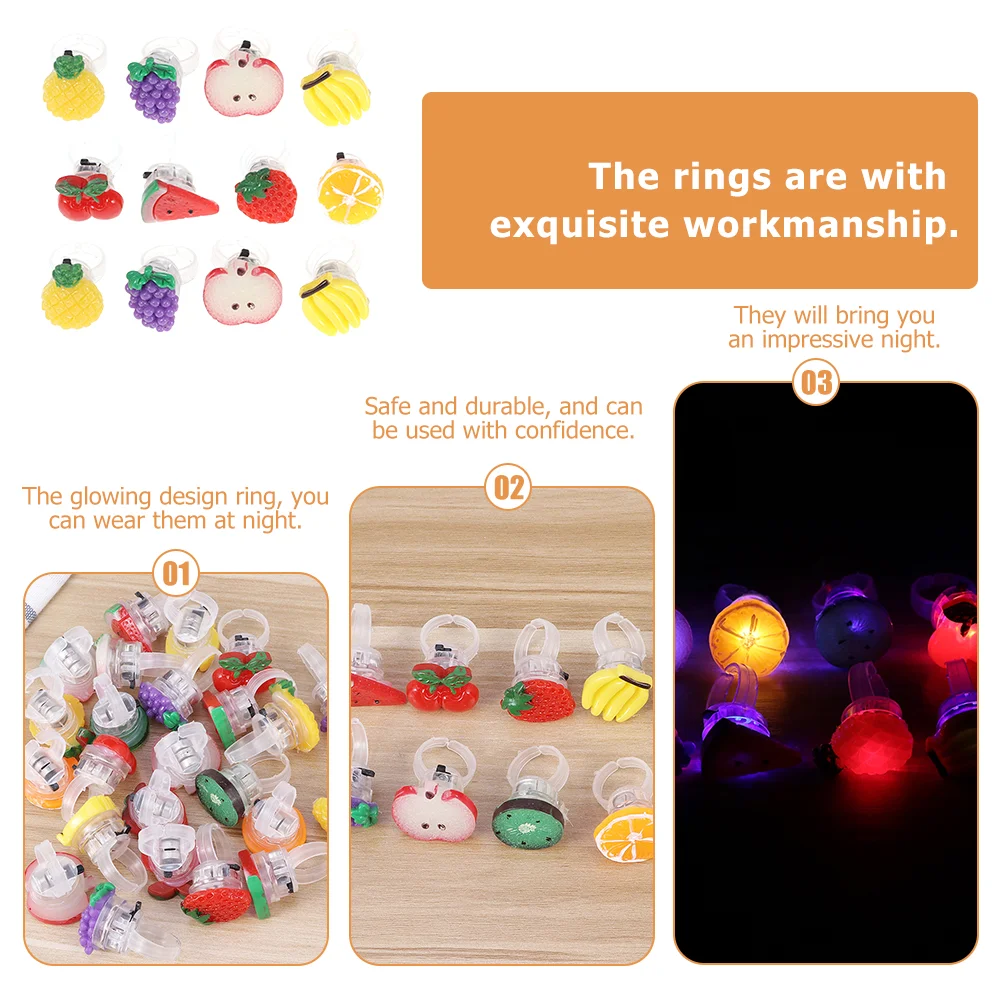 12 Pcs Glowing Ring Kids Flashing Props Rings Fruit Children Fruit-shaped LED Cartoon Creative Decorations Lovely Luminous