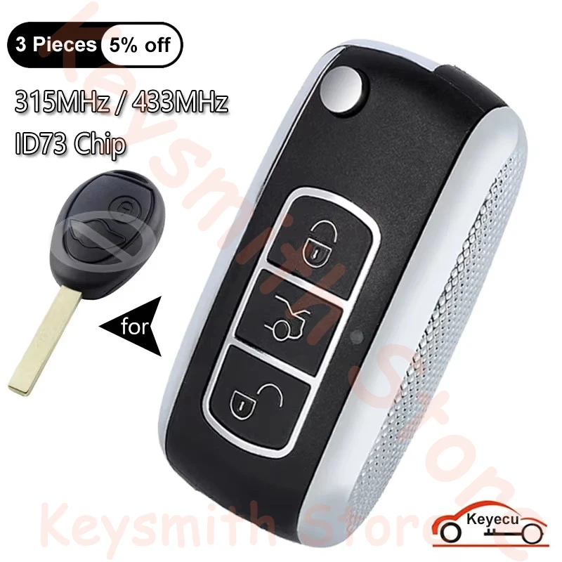 KEYECU 3 Buttons 315MHz 433MHz ID73 Chip for BMW Mini Copper R50 R53 2002 2003 2004 2005 Auto Upgraded Flip Remote Key Fob