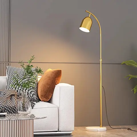 Nordic Gold Marble Floor Lamp Living Room Bedroom Bedside Reading Lamp Light Luxury Retro Japanese Style Adjustable Lifting Lamp