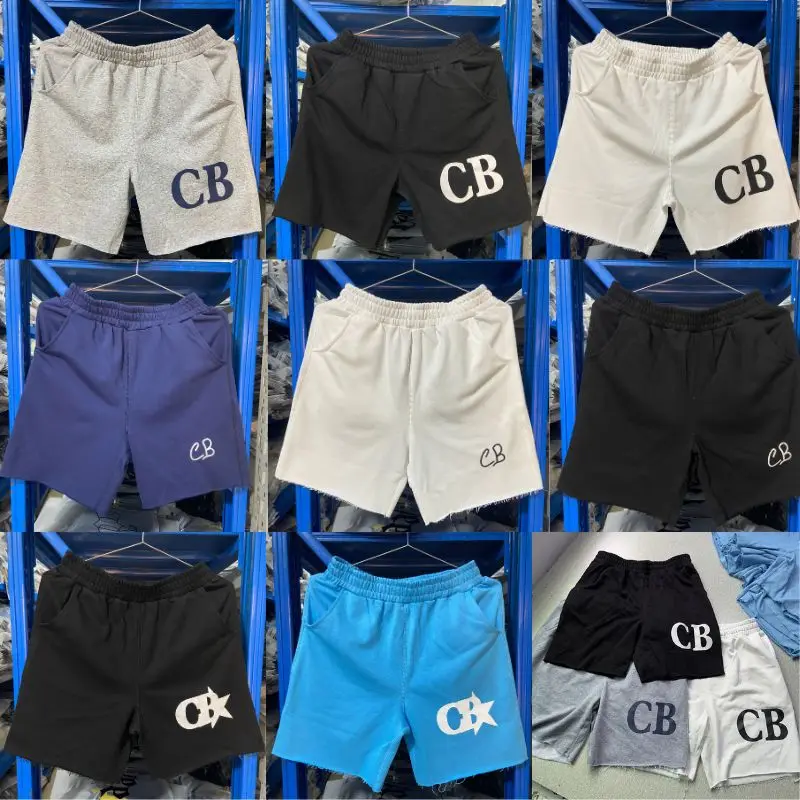 Real Photo Men WomenStreetwear Summer CB Logo Cotton Star Print Elastic Waist Shorts  Casual Loose Cut Hem Sports Pants