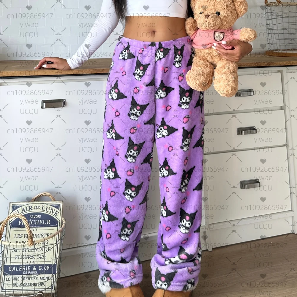 2025 Winter Frauen Halloween Kawai Kuromi Plüsch Pyjama Hosen Weiche Hosen Nette Frauen Casual Hause Anime Cartoon Pyjama Hosen