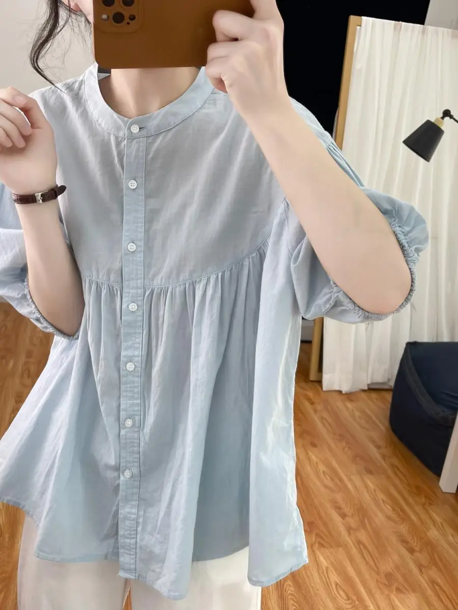 camisa-branca-feminina-de-verao-solta-com-manga-curta-manga-bufante-efeito-emagrecedor-protecao-solar-e-mascara-facial-int