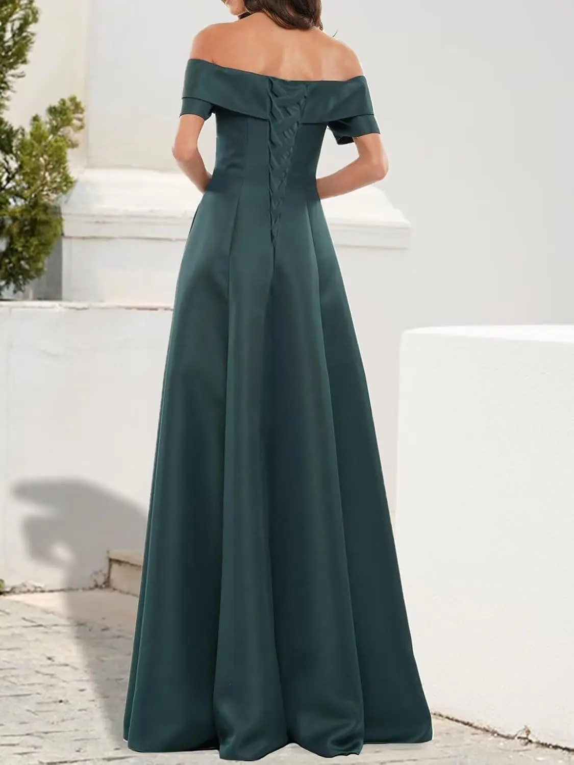 Strapless Satin Mother of The Bride Dresses A Line Beaded Floral Long Wedding Guest Gowns for Women with Pockets