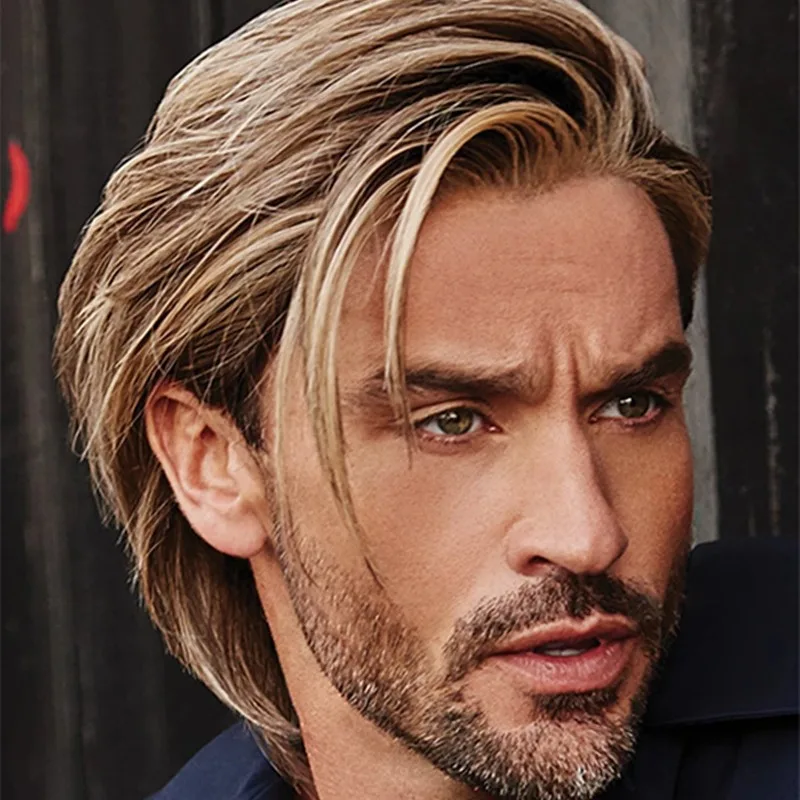 

Европейская мужская прическа с розовой сеткой, боковая часть, короткие волосы, вьющиеся короткие прямые волосы, золотисто-коричневый парик из волос