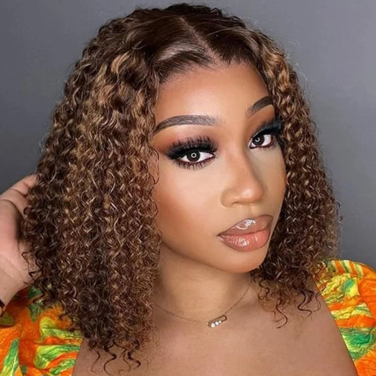 150 Density 4/27 Highlight Short Deep Bob Wig 4X4 Lace Frontal Wigs Ombre Blonde Human Hair Deep Wave Lace Front Wig 8 to 16inch