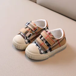 2024Spring and Autumn New Baby Shoes Boys Checked Cloth Girls Canvas Soft Bottom Toddler Shoes