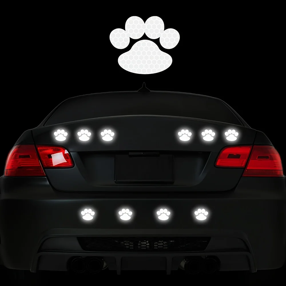10pcs Cute Dog Paws Footprints Reflective Car Stickers DlY Auto Window Bumper Motorcycle Night Safety Driving Vinyl Decals
