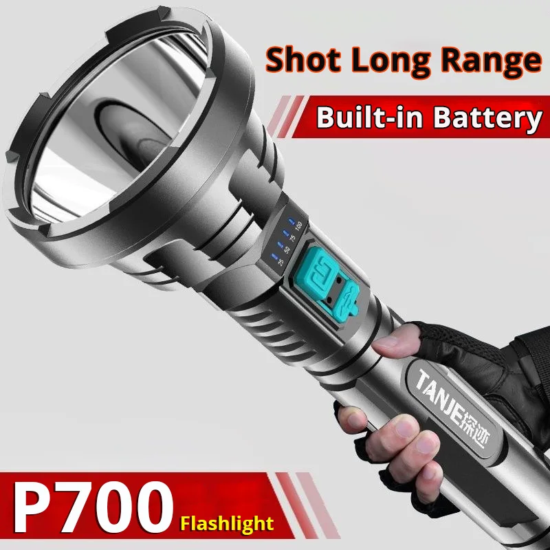 

Shot Long Range Super Bright LED Flashlight Tactical Flash light Torch Waterproof Buit-in battery Camping Light usb Rechargeable