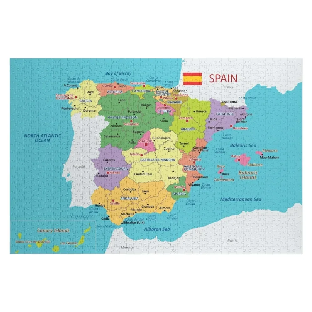 Spain map with regions and main cities Jigsaw Puzzle For Children Custom Wooden Gift Personalized Gift Woods For Adults Puzzle