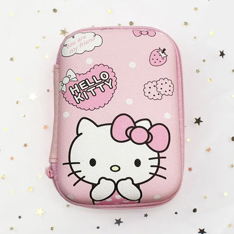 Kawaii Hello Kittys Data Cable Charger Sorting Storage Bag Girl Cartoon Travel Portable Cosmetic Jewelry Storage Protective Case