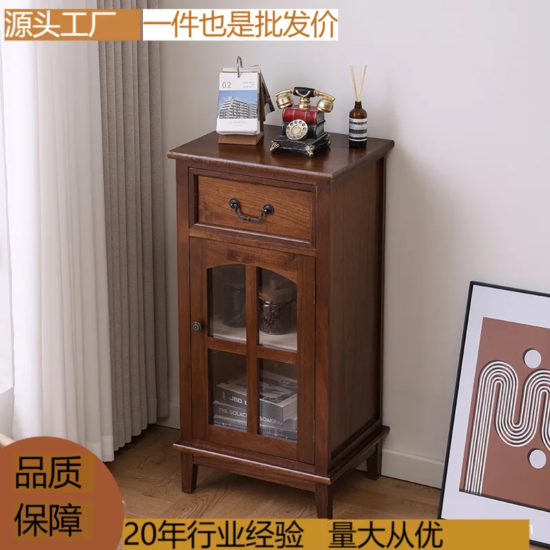 American retro solid wood wine cabinet, living room side cabine, glass door, tea cabin, wall storage cabint, simple side cab