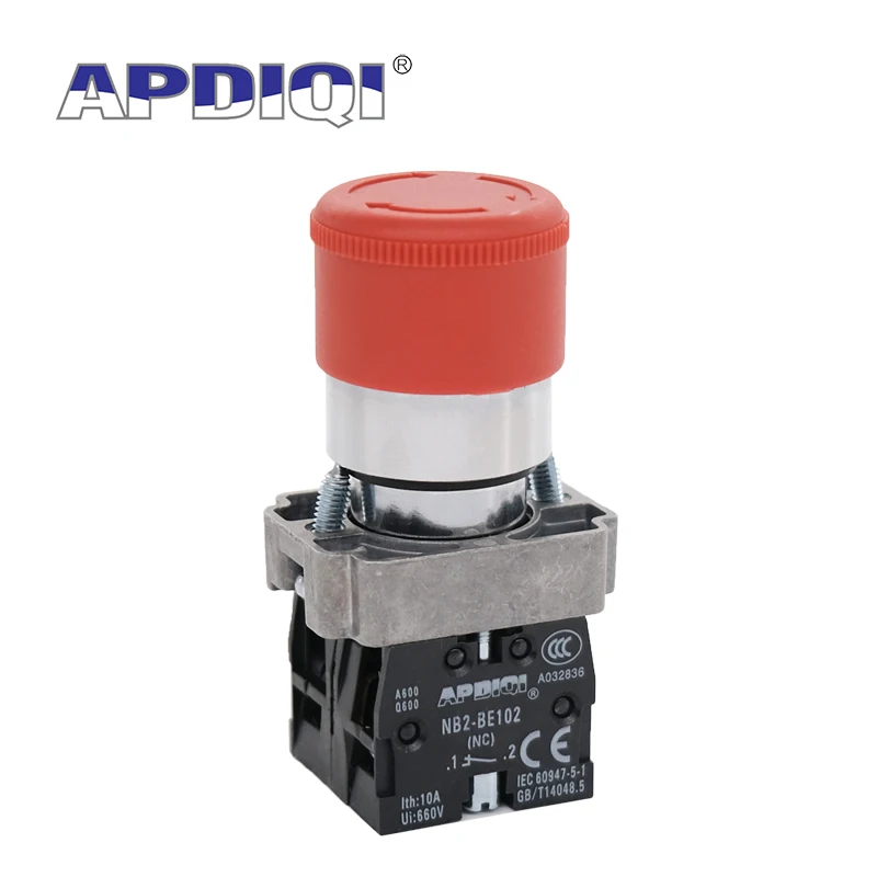 APDIQI 1Pcs XB2 BS542 Metal Emergency Stop Red Mushroom 30 40MM 60 Push Button Switch Self Lock NO NC Normally Open 22mm ZB2 10A