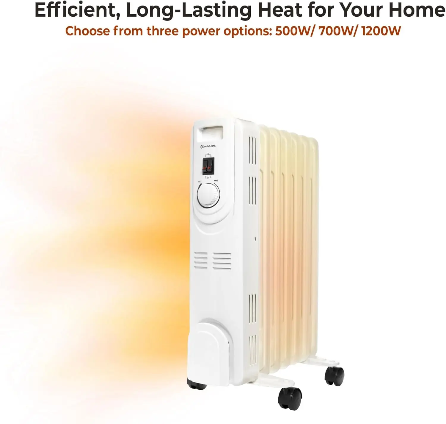 Electric Oil-Filled Radiant Radiator Space Heater, Never Refill, Adjustable Thermostat, Tip-Over Switch & Overheat