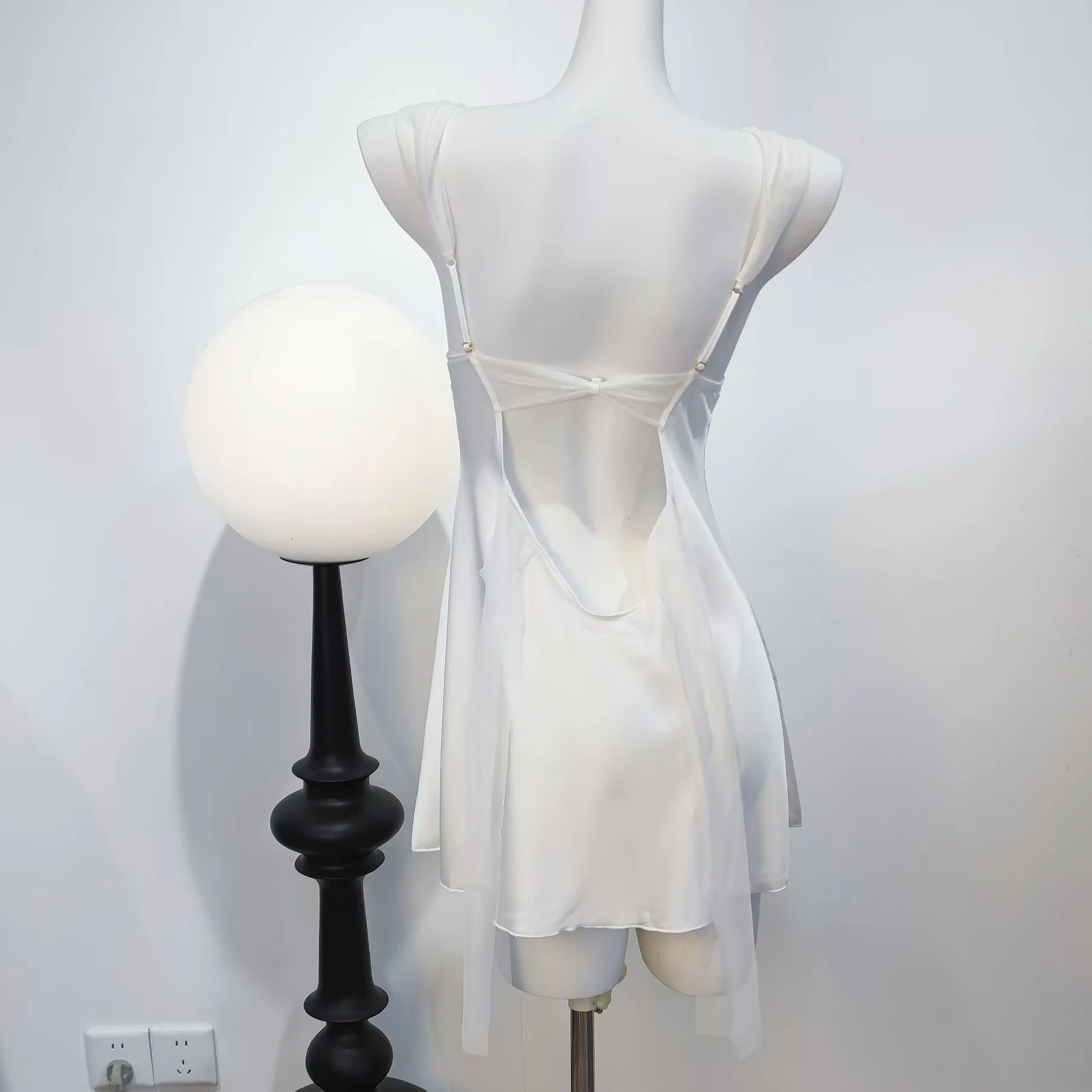 Sexy Pajamas Women's Nightgowns with Chest Pads High Quality Fairy Suspender Nightdress Back Dot Knot Silk Nightwear for Ladies