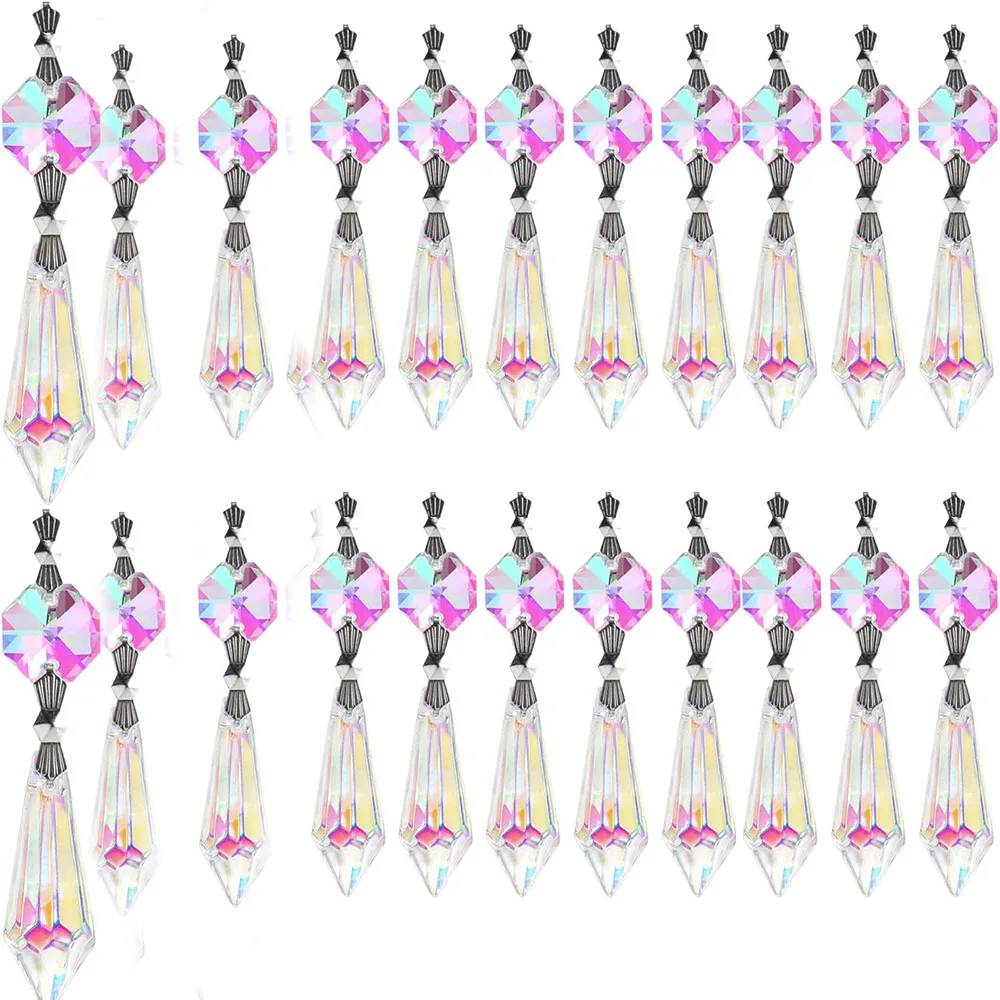 샹들리에 크리스탈 고드름 프리즘 교체 펜던트 비즈, 장식용 행잉 크리스탈, AB 38mm, 25 개