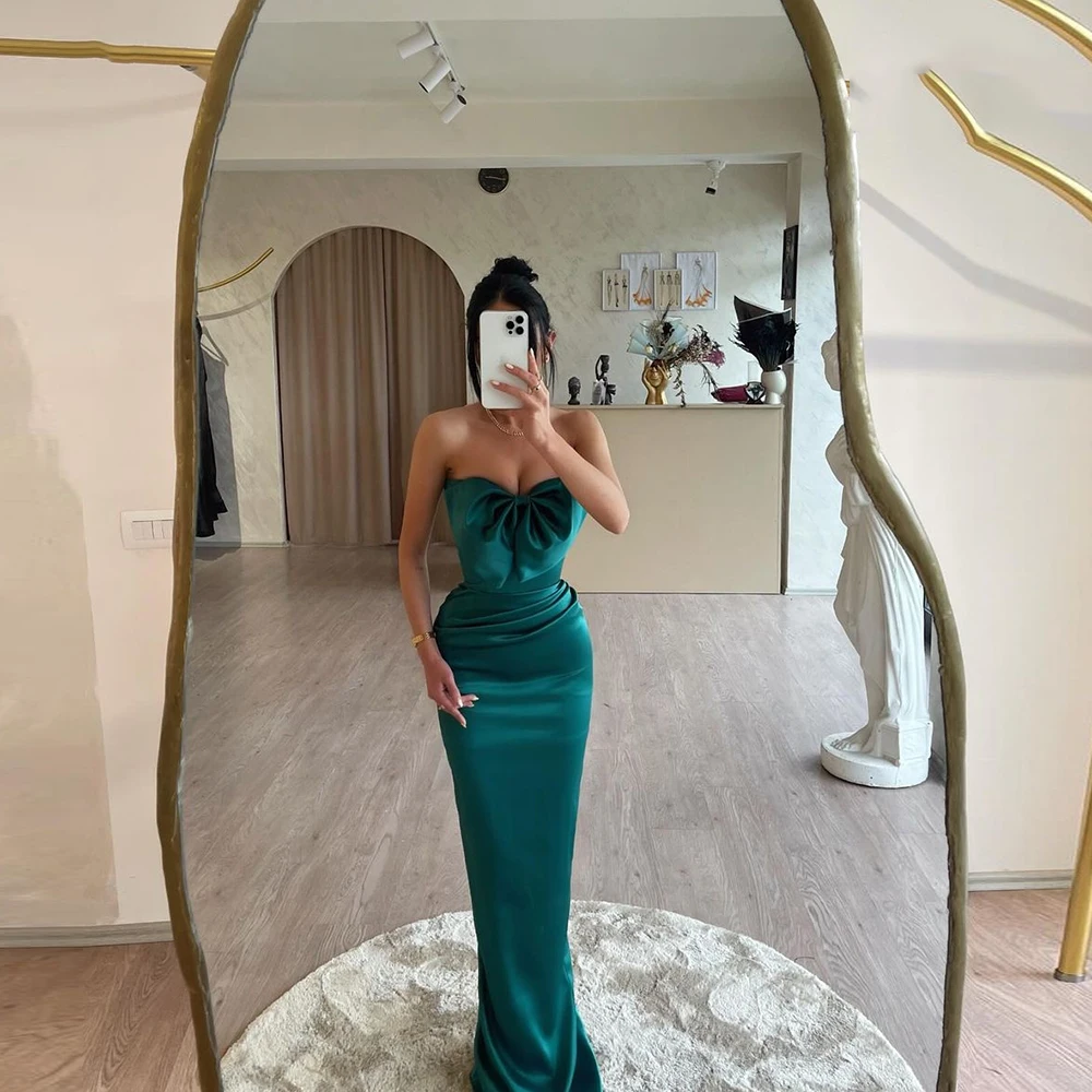 Simple Classic Green Women's Mermaid Generous Evening Dresses Sexy Strapless Sleeveless Prom Gowns Formal Party Vestido De Noche