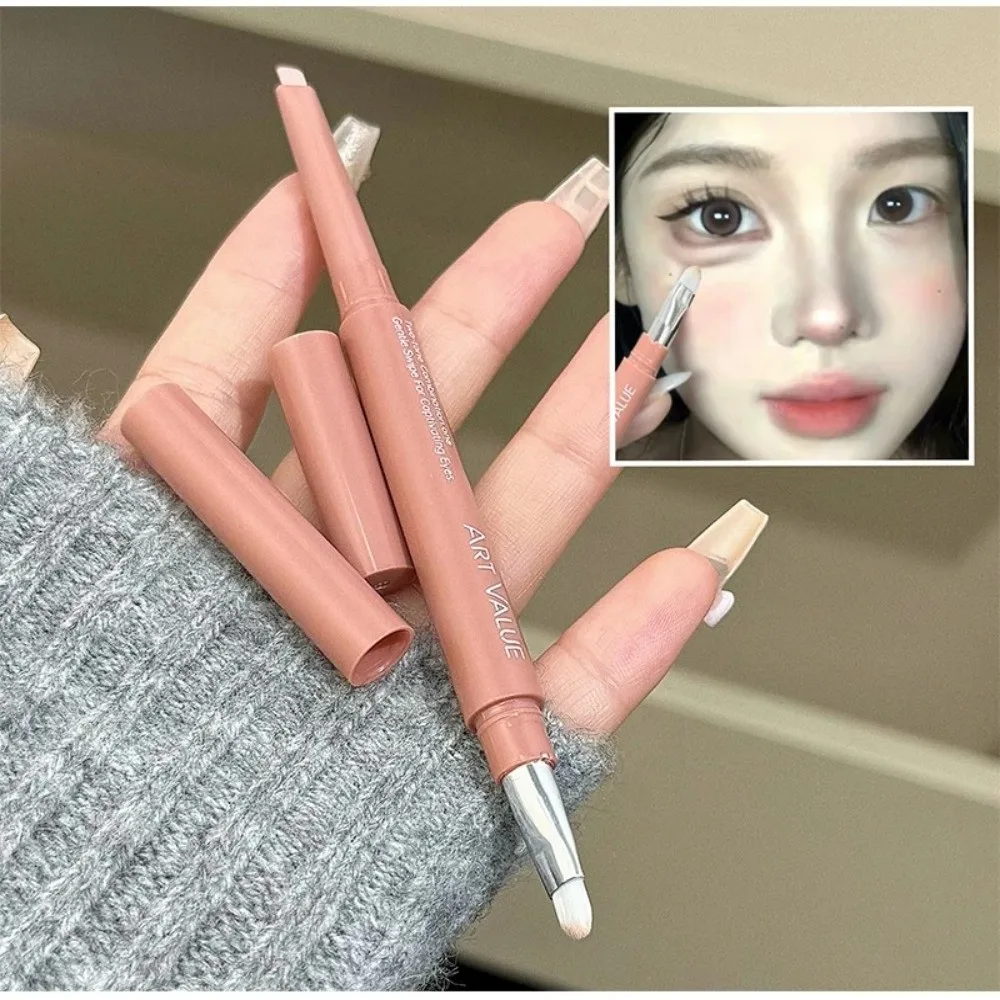 2 Color-Blocking Sleeping Silkworms Stick Ombre 2-in-1 Highlighter Pen Ultra-Thin Lower Lash Line Eyeshadow Stick Quick Makeup