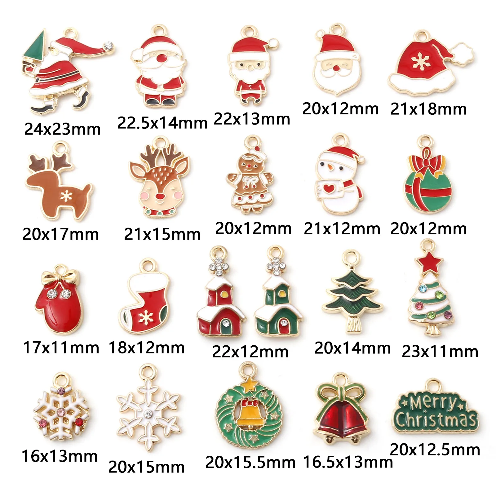 10 PCs Cartoon Christmas Charms Enamel Snowman Santa Claus Gold Color Metal Pendants For DIY Making Necklace Jewelry Findings