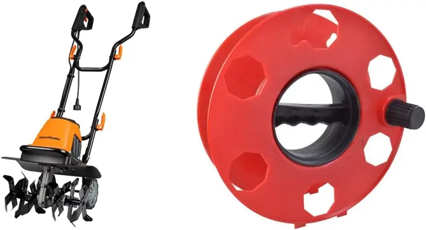 

Electric Tiller (10-Amp, 16-Inch, Green) and Woods E-102 Heavy Duty Cord Storage Wheel (125-Foot)