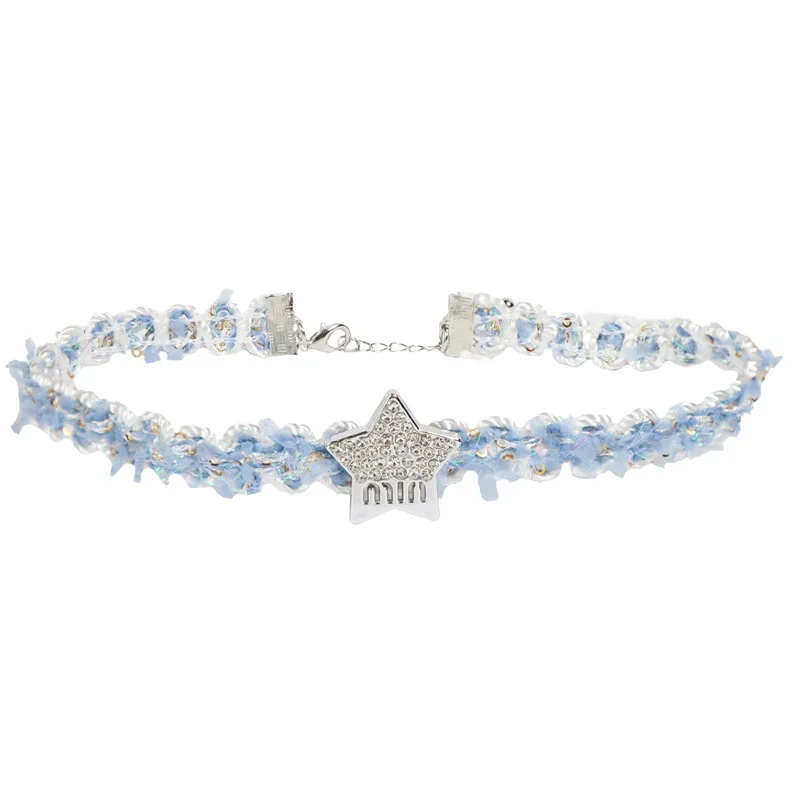 Blue Chain Star Choker Necklace for Women Fashion Clavicle Jewelry Accessory Gift for Girls
