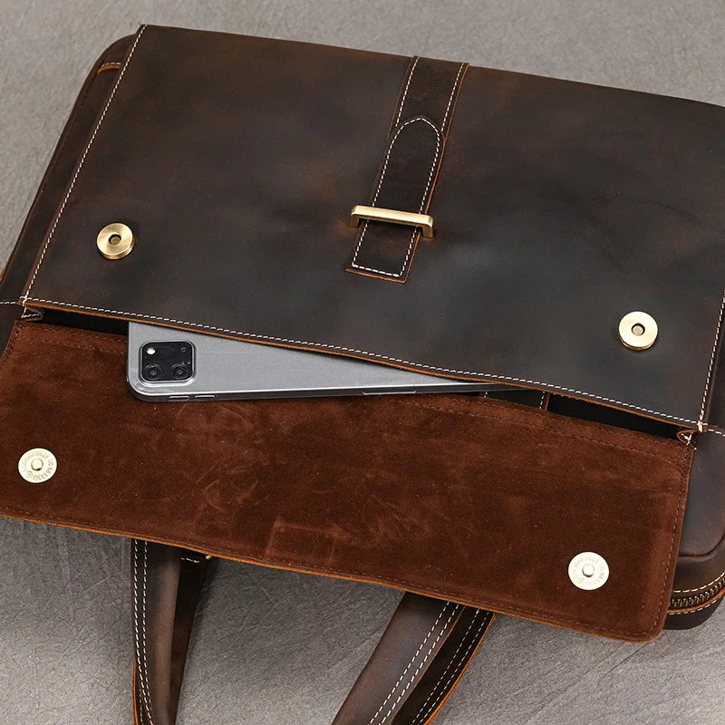 Genuine Leather Briefcase For Men Male Cowskin Laptop Business Handbag Vintage Style Crazy horse leather Shoulder Crossbody Bag